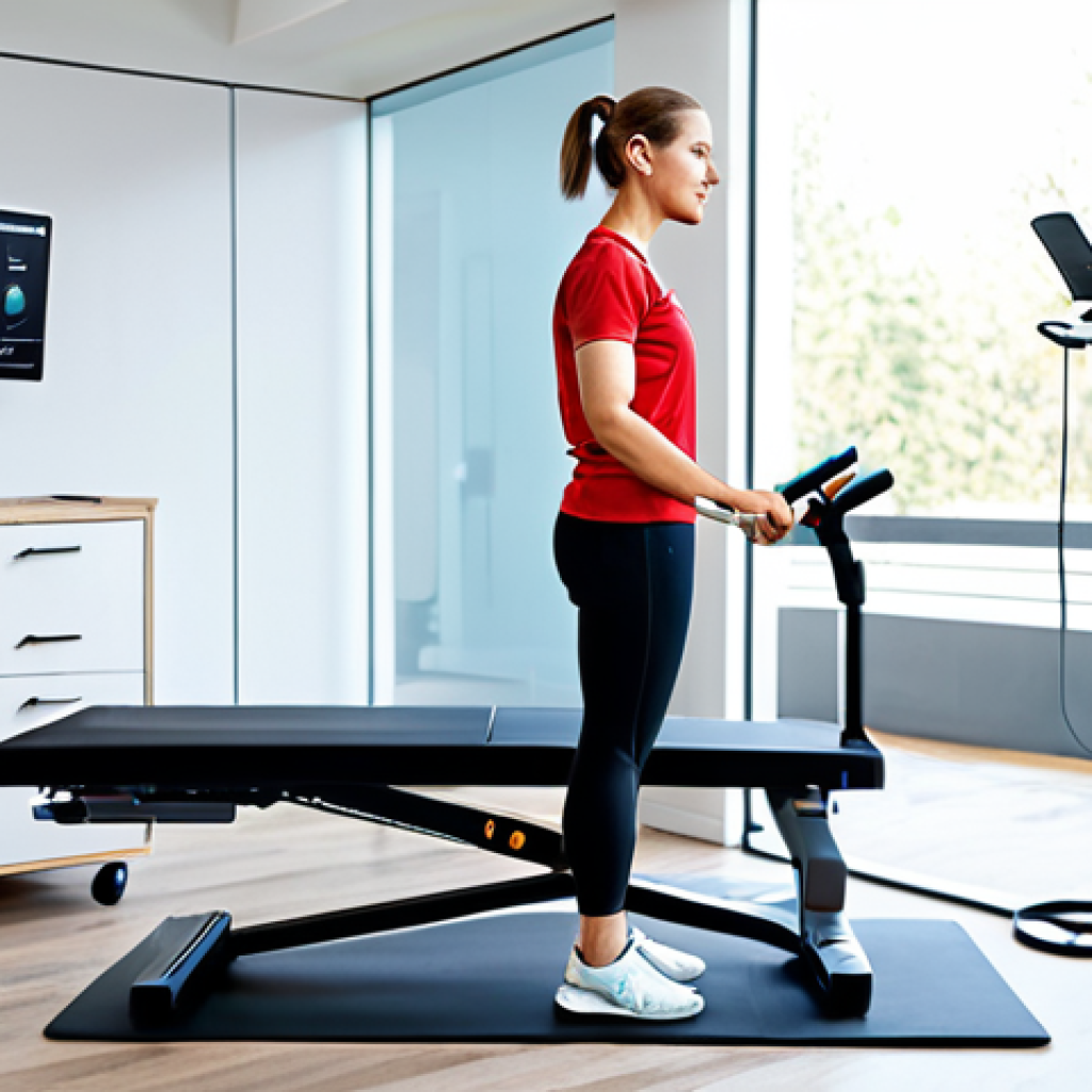 AI-Powered Rehabilitation**
"A patient fully clothed in athletic wear performing a rehabilitation exercise with an AI-powered device providing real-time feedback, modern clinic setting, safe for work, appropriate content, perfect anatomy, natural proportions, professional healthcare setting, well-lit, family-friendly."
**