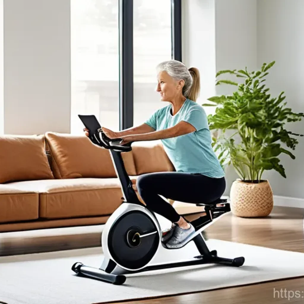 재활운동 기구 비용 비교 - **Image Prompt 1: Home Rehabilitation - Comfort and Technology**
A middle-aged woman, dressed in...