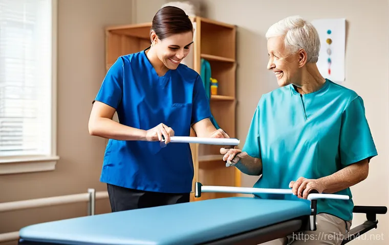 사지마비 환자 회복기 - **Image Prompt 1: The First Steps Towards Recovery**
A bright, modern rehabilitation gym bathed ... 사지마비 환자 회복기 - **Image Prompt 1: The First Steps Towards Recovery**
A bright, modern rehabilitation gym bathed ...